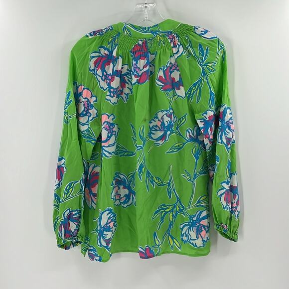 Lilly Pulitzer Women's Elsa 100% Silk Long Sleeve Top - Green Floral - XS - Picture 8 of 8